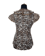 Sheer Ruffled Animal Print Blouse - Funkify