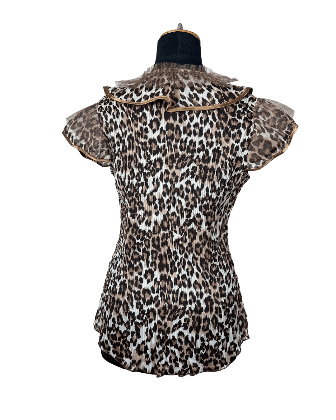 Sheer Ruffled Animal Print Blouse - Funkify