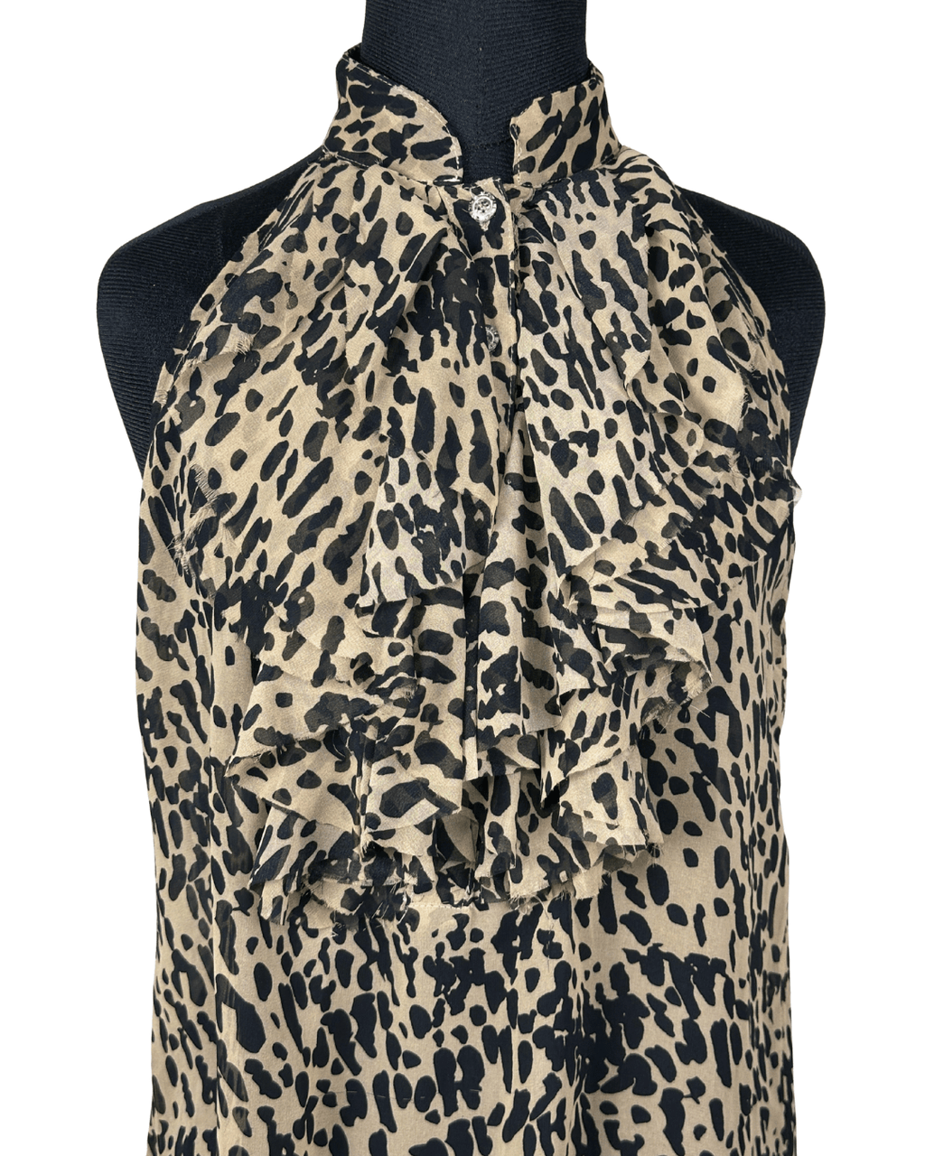 Sleeveless Leopard Print Ruffle Blouse - Funkify