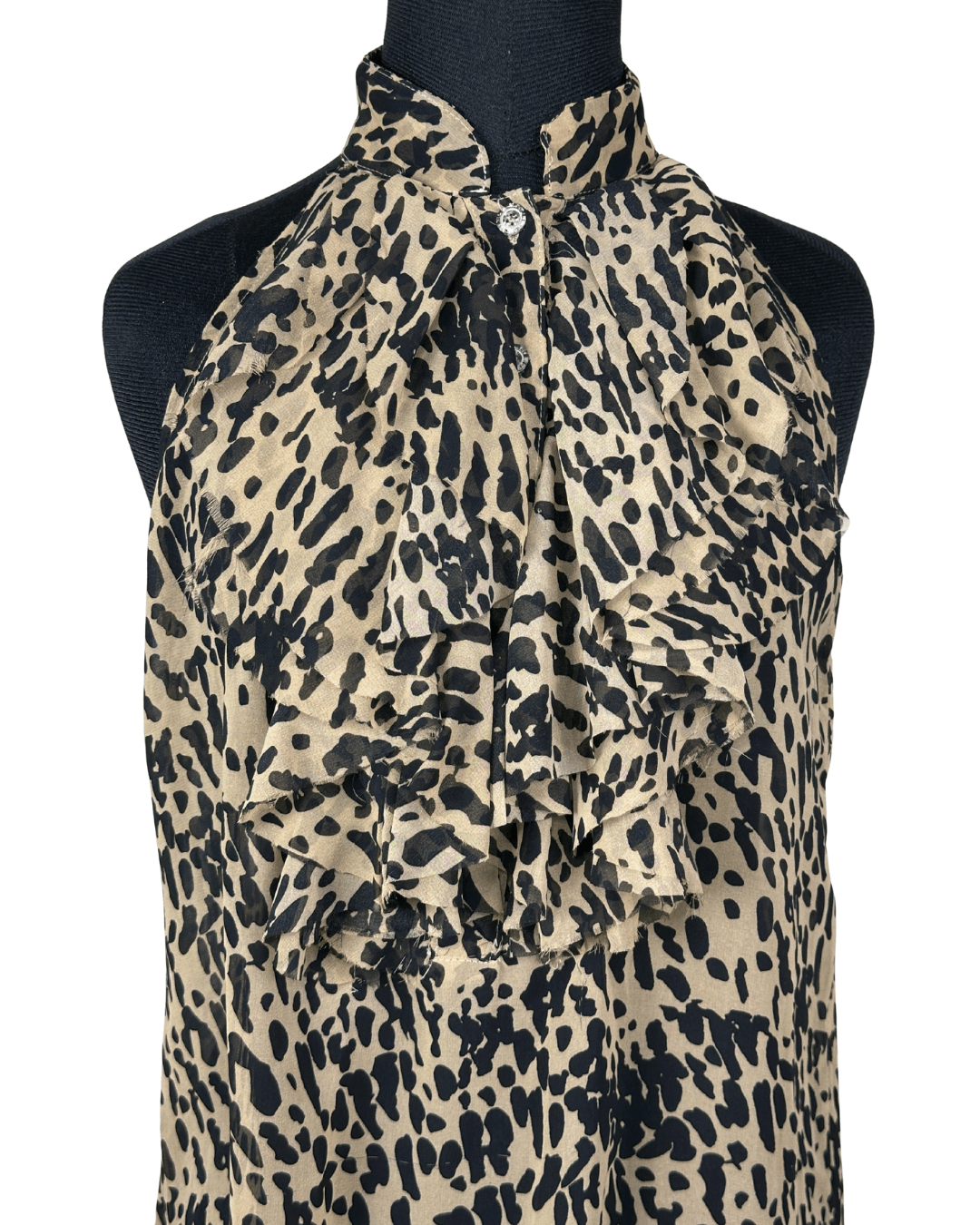 Sleeveless Leopard Print Ruffle Blouse - Funkify