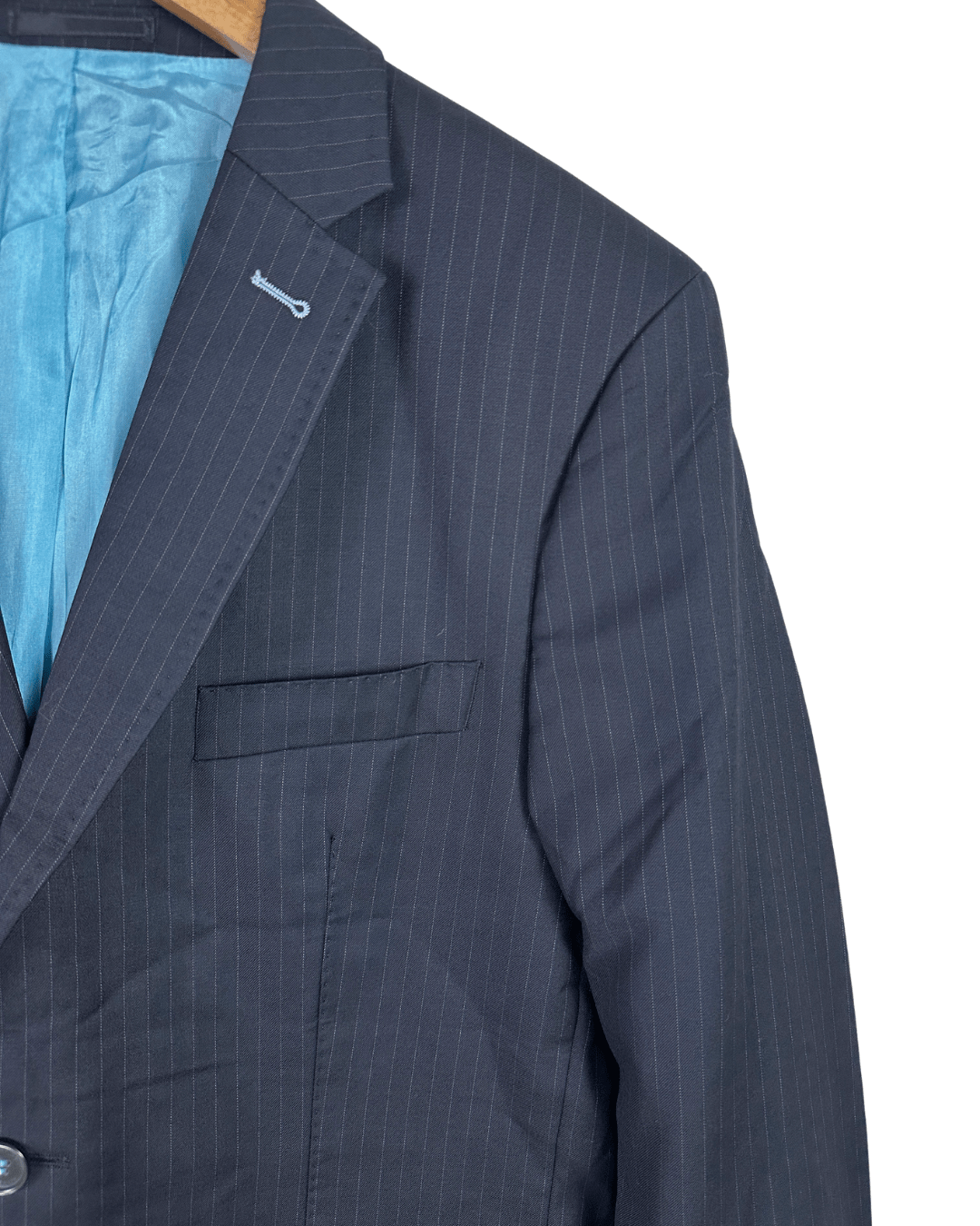 StanBridge Wool Pinstripe Navy Slimfit Blazer - EU 50 - Funkify