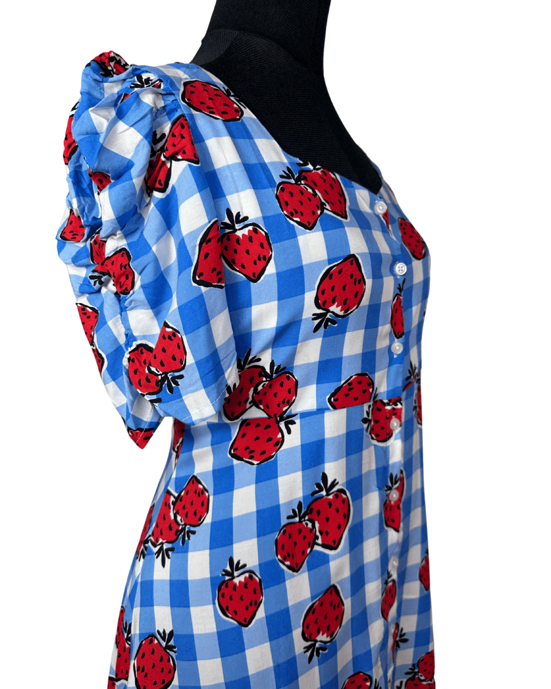 Strawberry Gingham Button - Down Dress Medium - Funkify