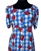 Strawberry Gingham Button - Down Dress Medium - Funkify
