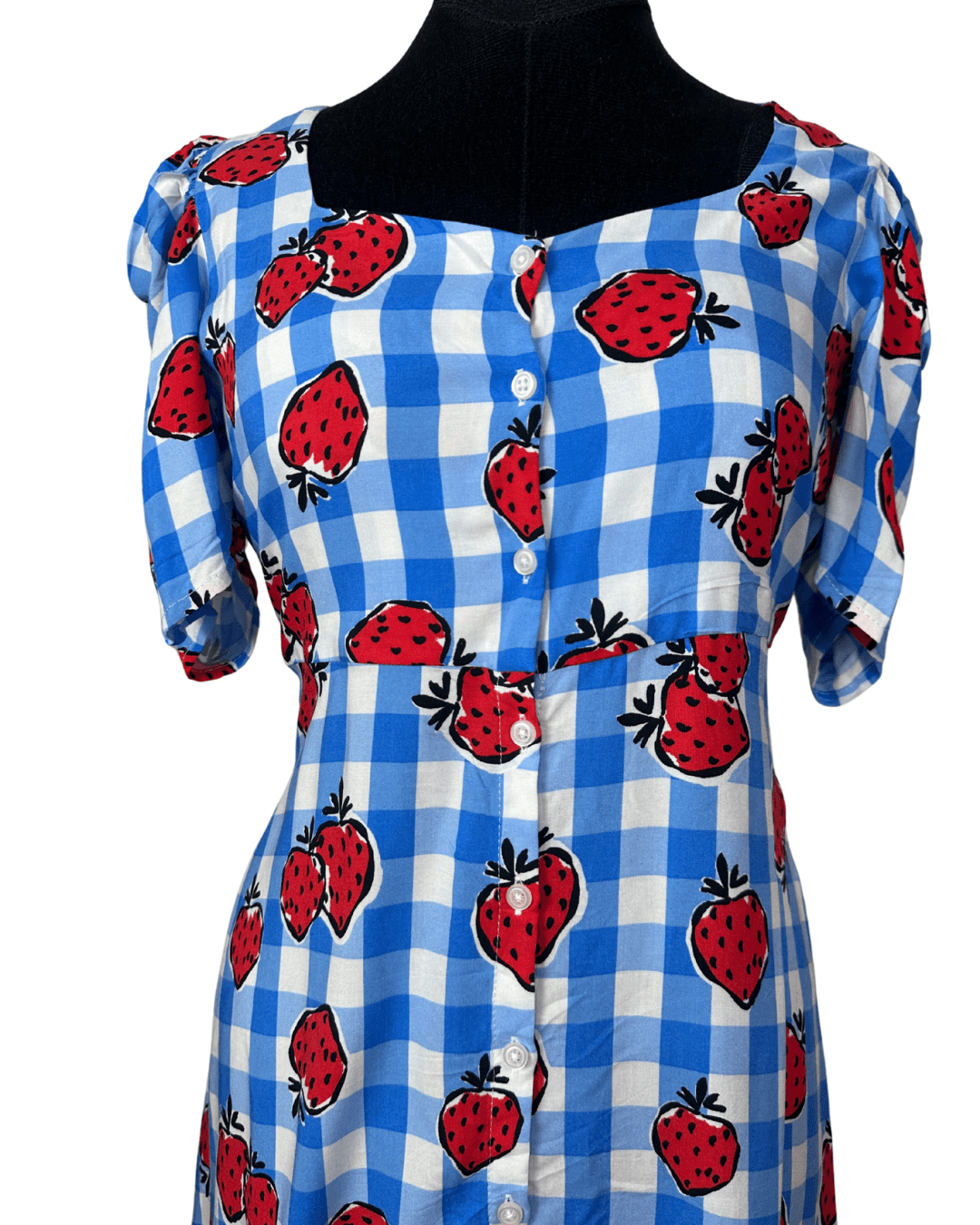 Strawberry Gingham Button - Down Dress Medium - Funkify