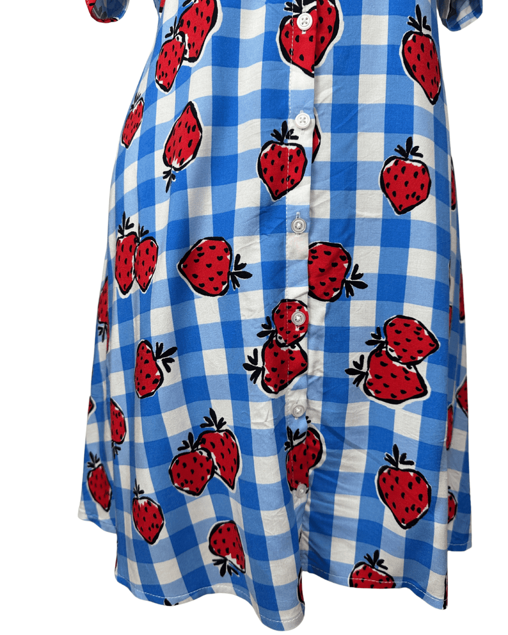 Strawberry Gingham Button - Down Dress Medium - Funkify