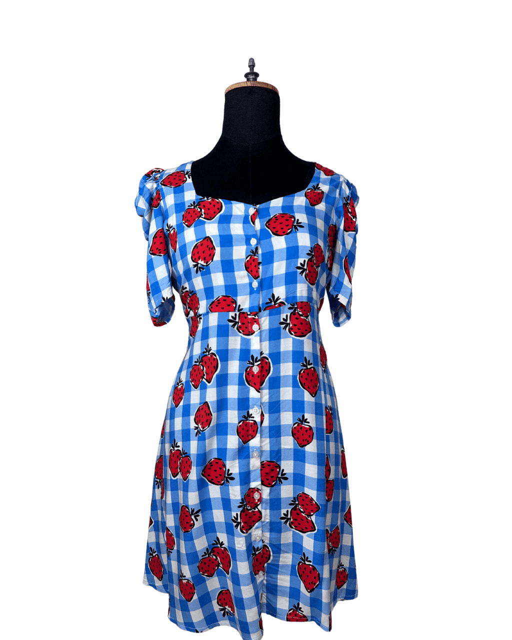 Strawberry Gingham Button - Down Dress Medium - Funkify