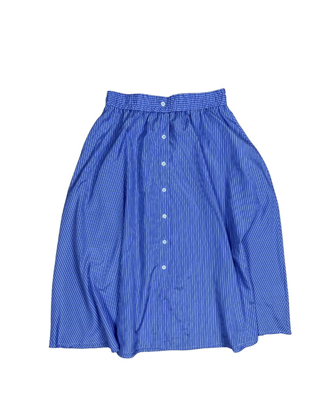 Striped Midi Skirt with Faux Button Front & Elastic Waist - Funkify