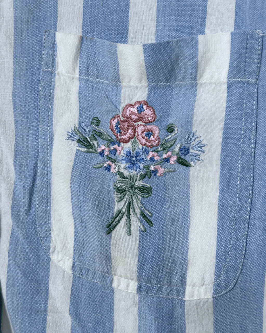 Striped Shirt with Floral Embroidery Detail Medium - Funkify