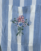 Striped Shirt with Floral Embroidery Detail Medium - Funkify