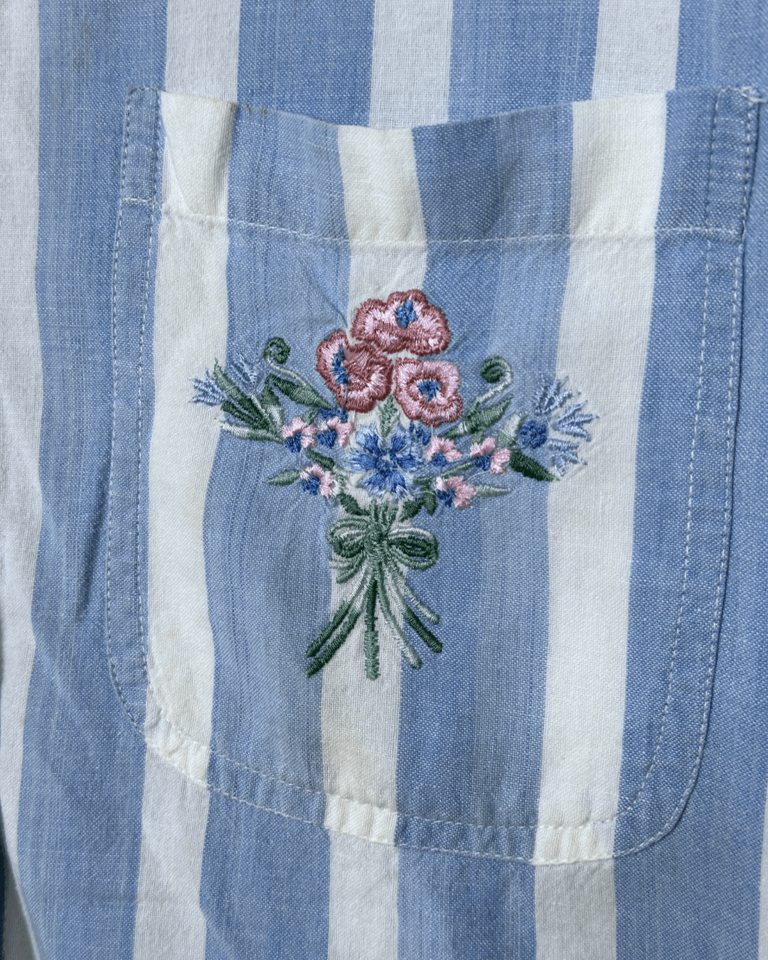 Striped Shirt with Floral Embroidery Detail Medium - Funkify