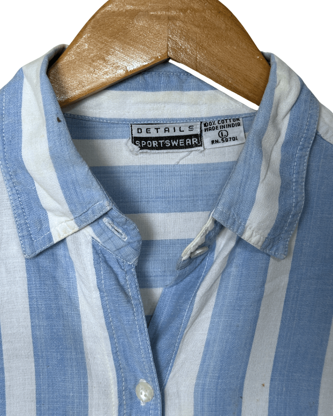Striped Shirt with Floral Embroidery Detail Medium - Funkify