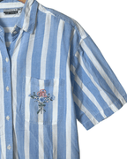 Striped Shirt with Floral Embroidery Detail Medium - Funkify