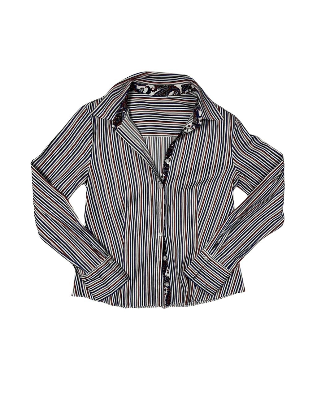Striped Women's Fitted Shirt with Paisley Trim - Funkify