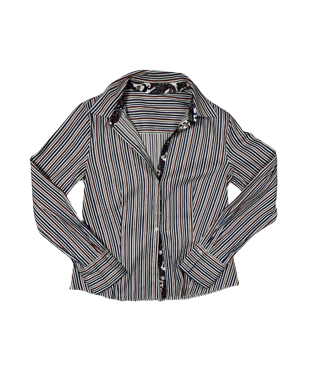 Striped Women's Fitted Shirt with Paisley Trim - Funkify