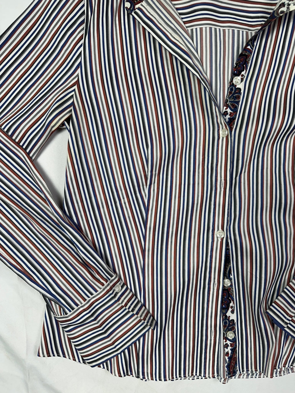 Striped Women's Fitted Shirt with Paisley Trim - Funkify
