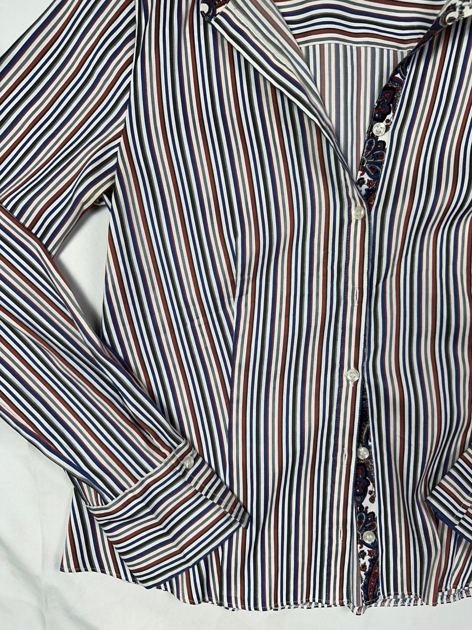 Striped Women's Fitted Shirt with Paisley Trim - Funkify