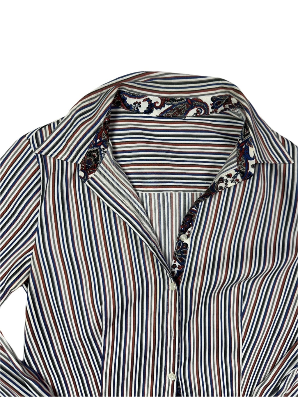 Striped Women's Fitted Shirt with Paisley Trim - Funkify