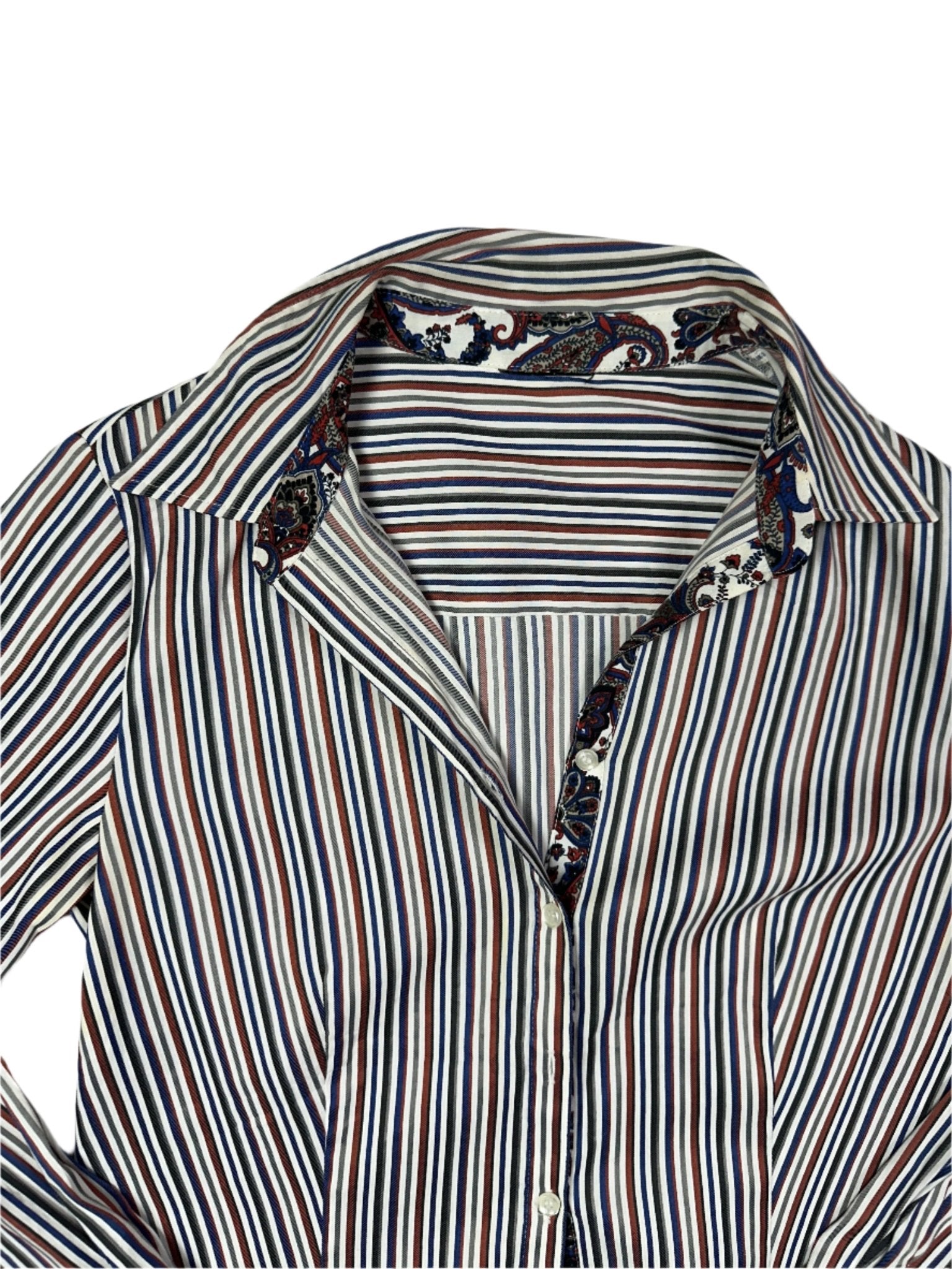 Striped Women's Fitted Shirt with Paisley Trim - Funkify