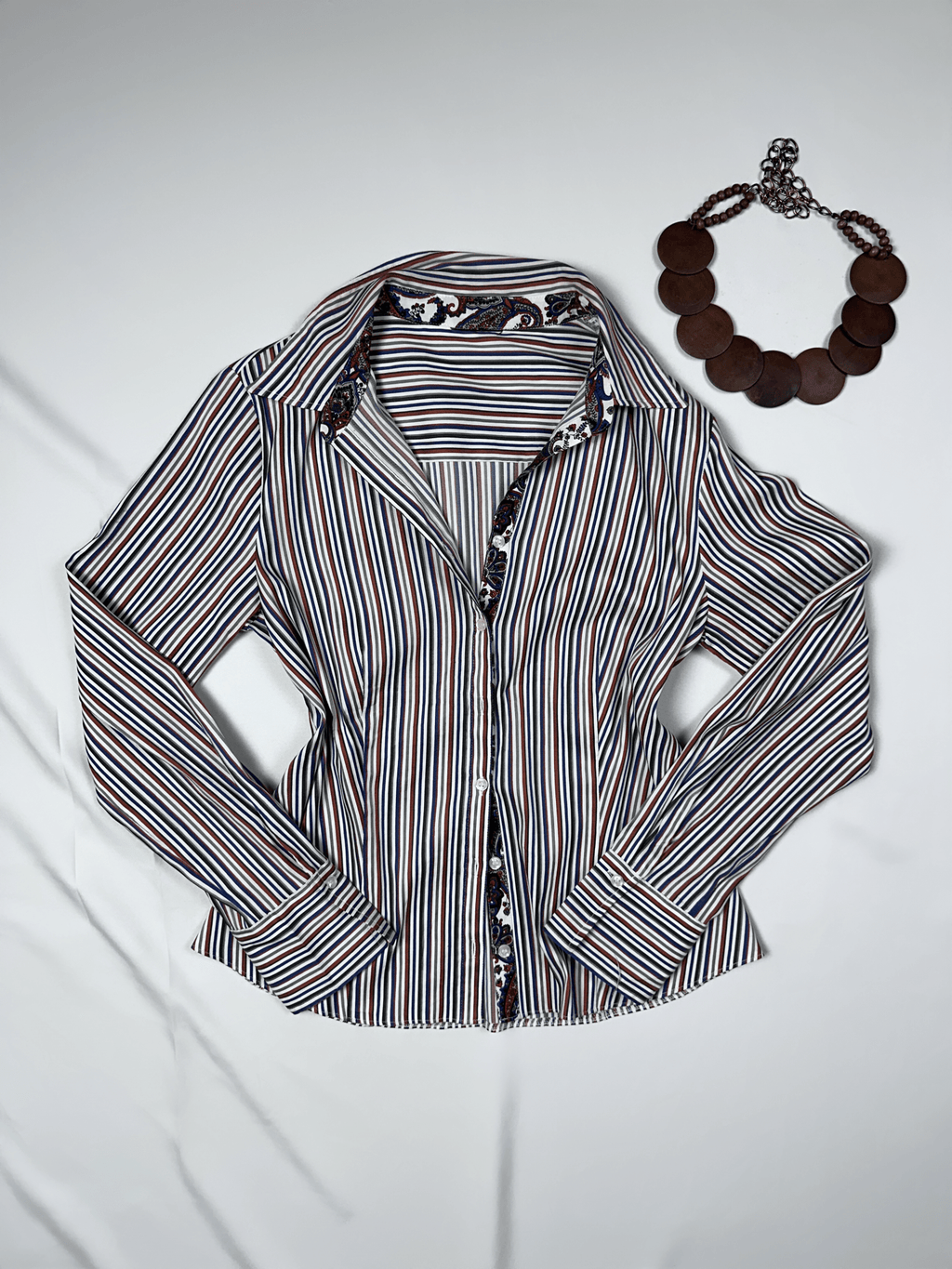 Striped Women's Fitted Shirt with Paisley Trim - Funkify