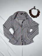 Striped Women's Fitted Shirt with Paisley Trim - Funkify