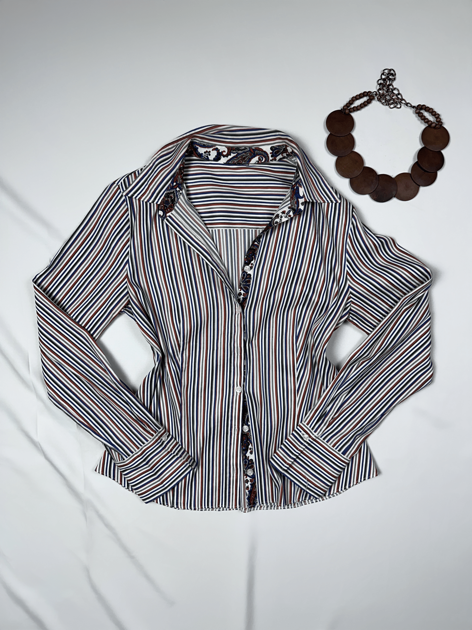 Striped Women's Fitted Shirt with Paisley Trim - Funkify