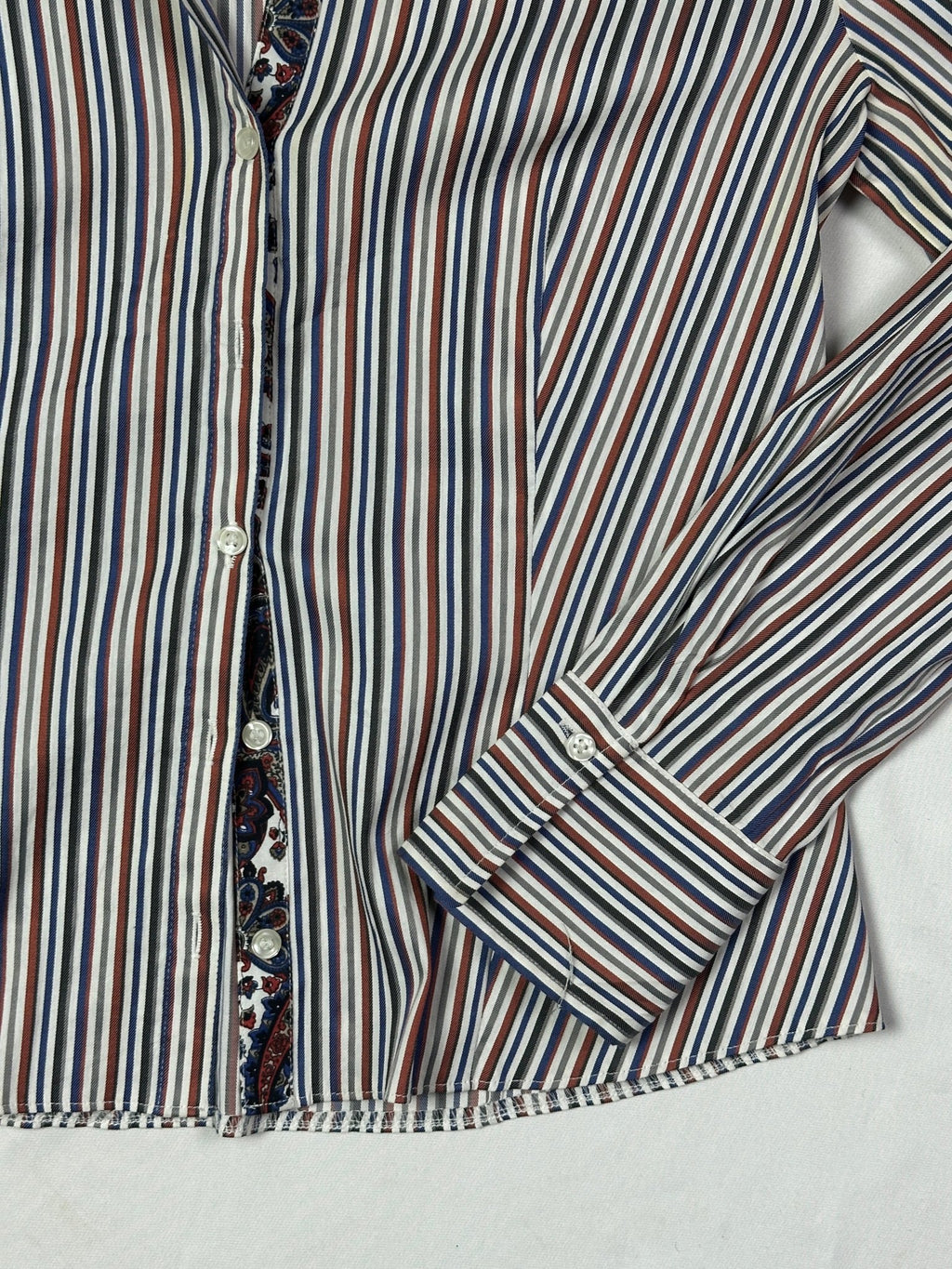 Striped Women's Fitted Shirt with Paisley Trim - Funkify