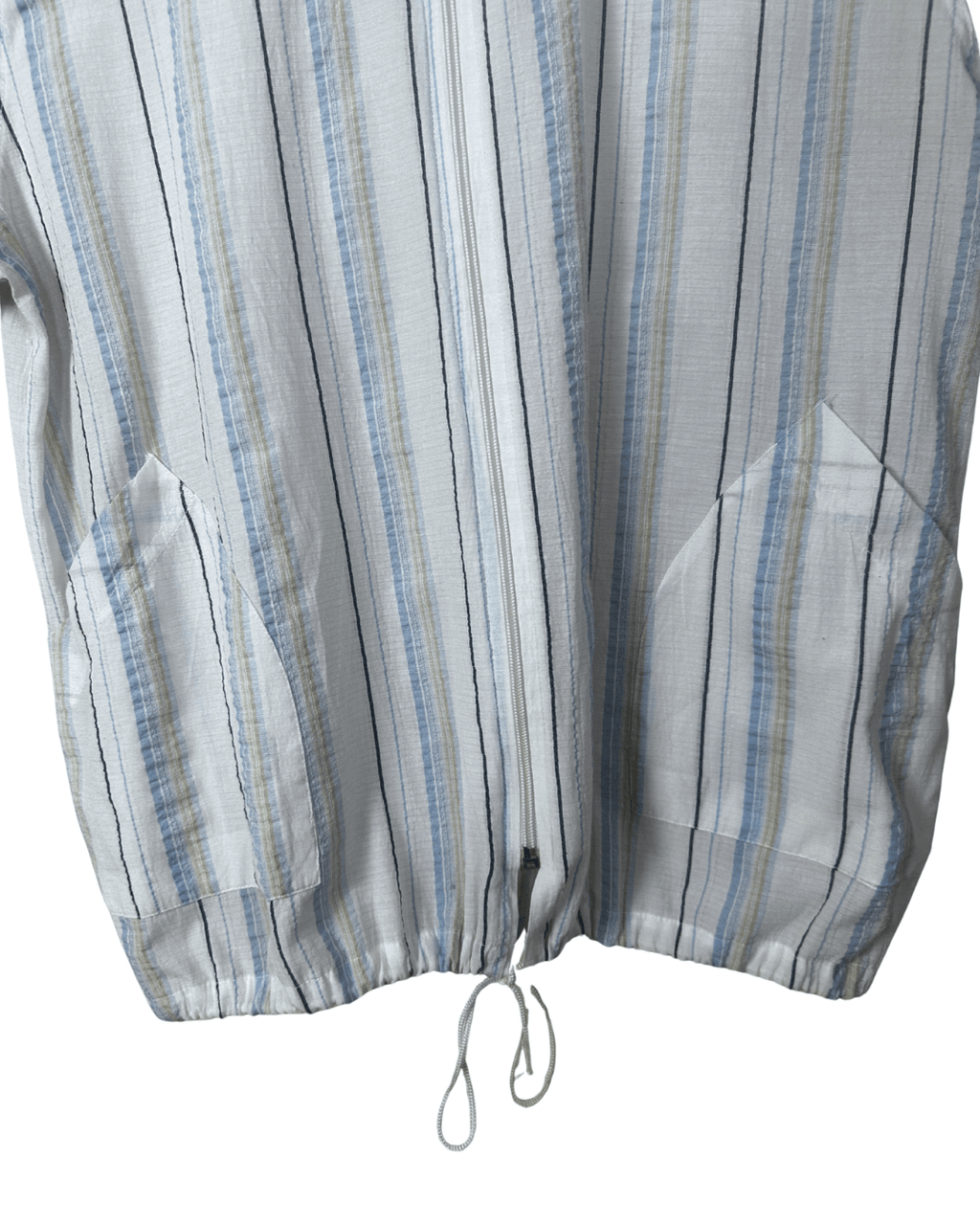 Striped Zip Up Shirt w/ Drawstring - Women's XL - Funkify