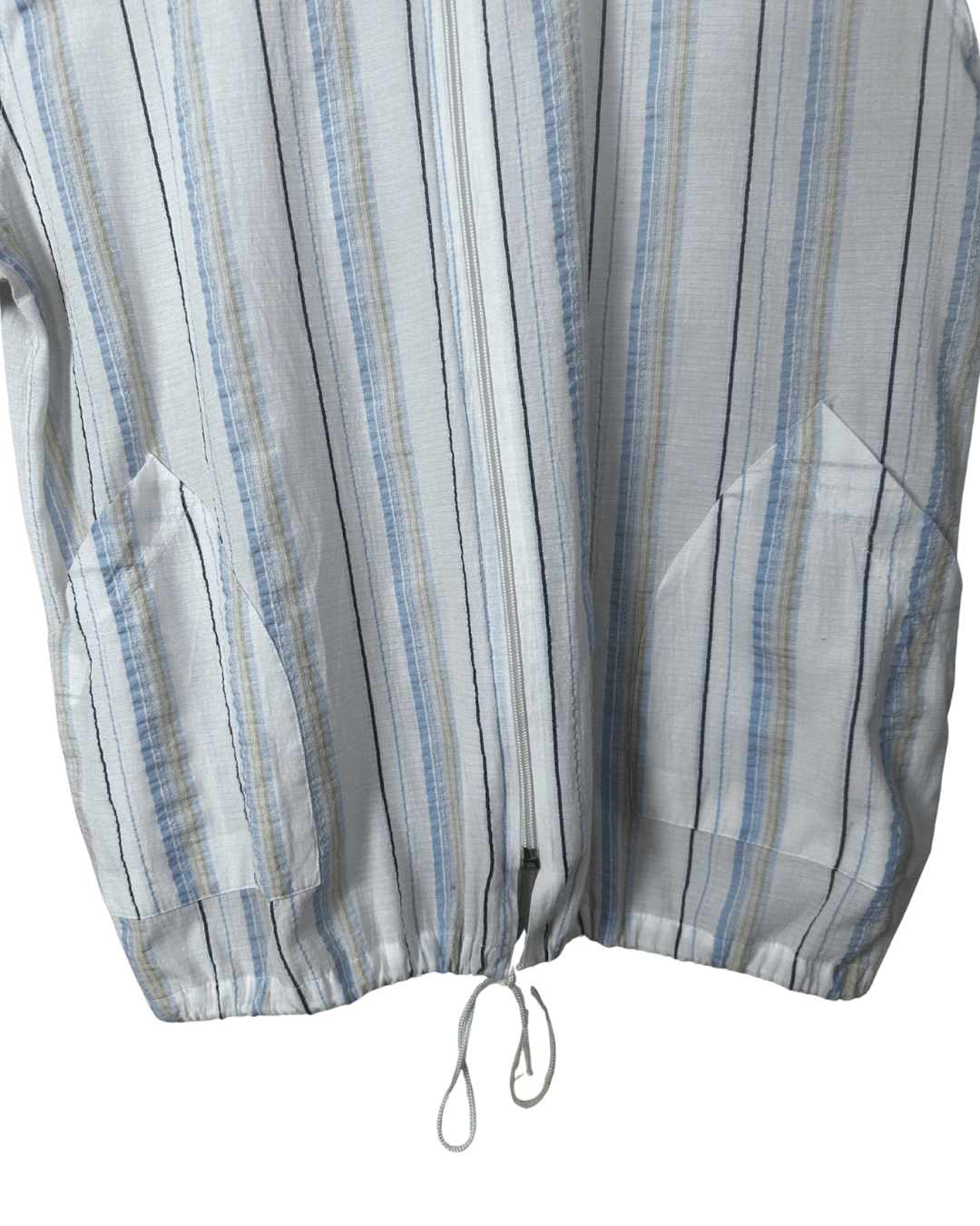 Striped Zip Up Shirt w/ Drawstring - Women's XL - Funkify