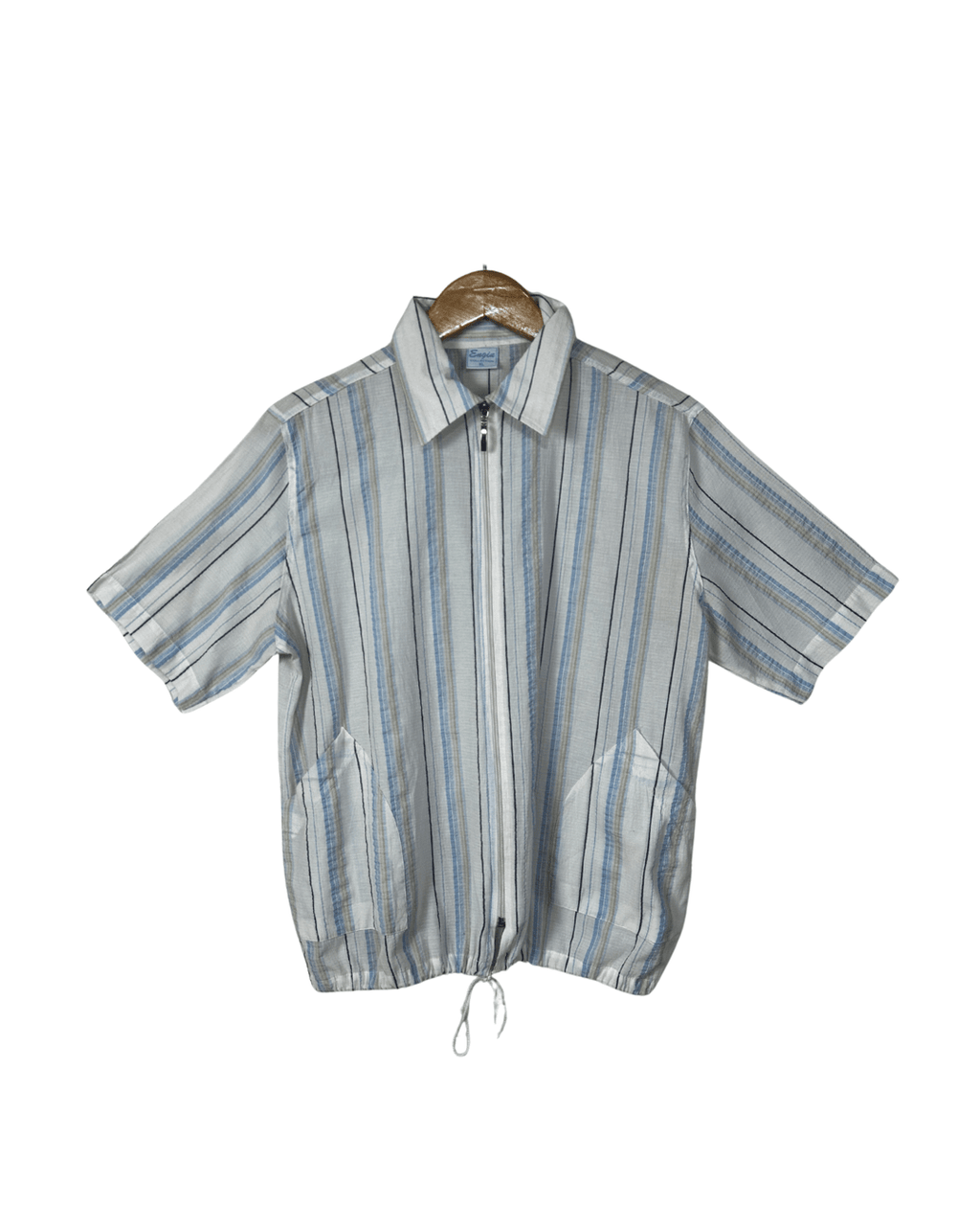 Striped Zip Up Shirt w/ Drawstring - Women's XL - Funkify