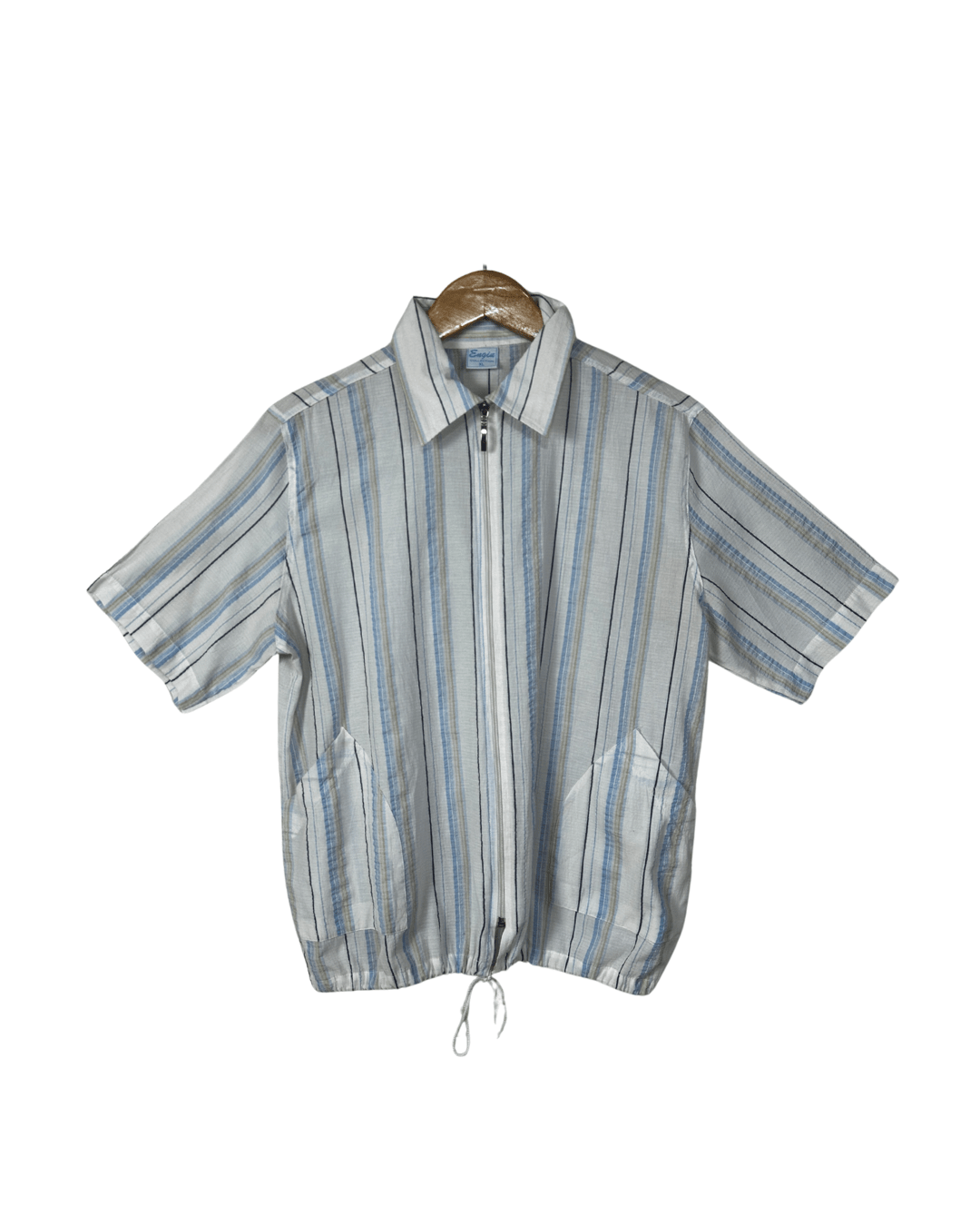 Striped Zip Up Shirt w/ Drawstring - Women's XL - Funkify