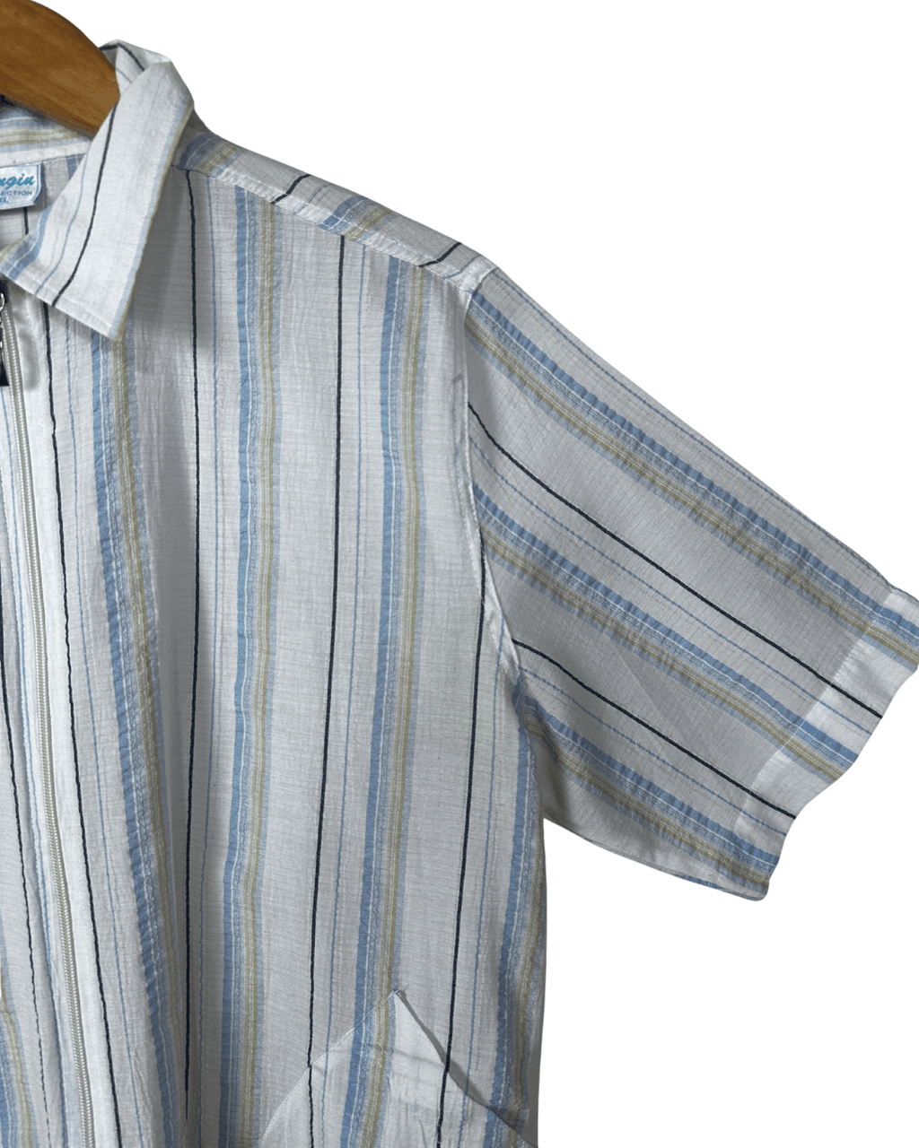 Striped Zip Up Shirt w/ Drawstring - Women's XL - Funkify