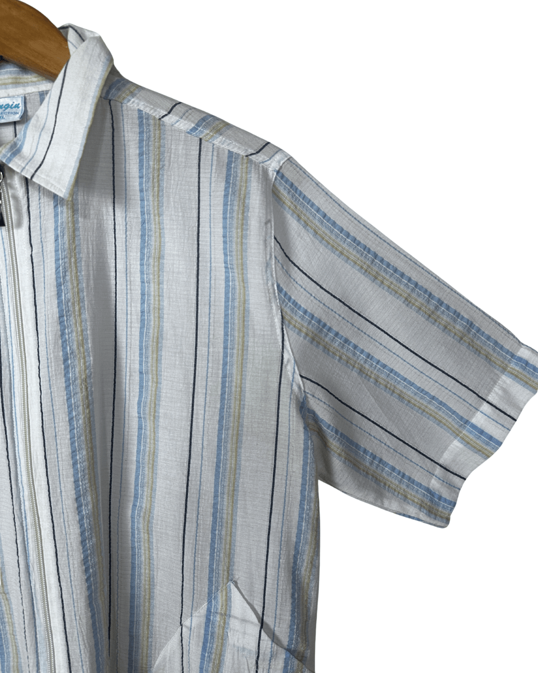 Striped Zip Up Shirt w/ Drawstring - Women's XL - Funkify