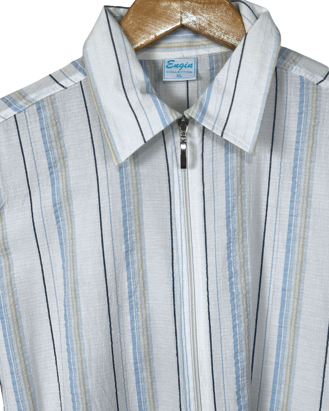 Striped Zip Up Shirt w/ Drawstring - Women's XL - Funkify
