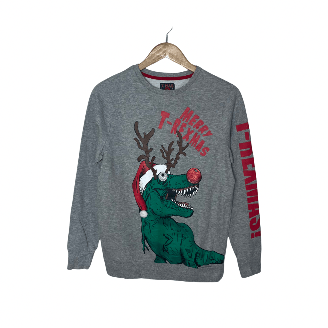 T - Rex Christmas Sweatshirt Small - Funkify