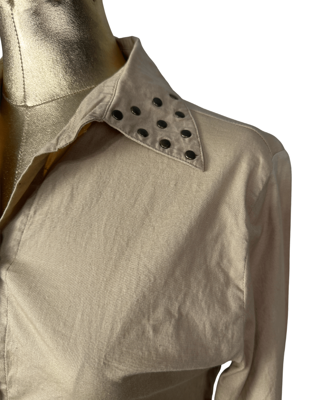 Tan Fitted Shirt w/ Studded Shoulders - Small - Funkify