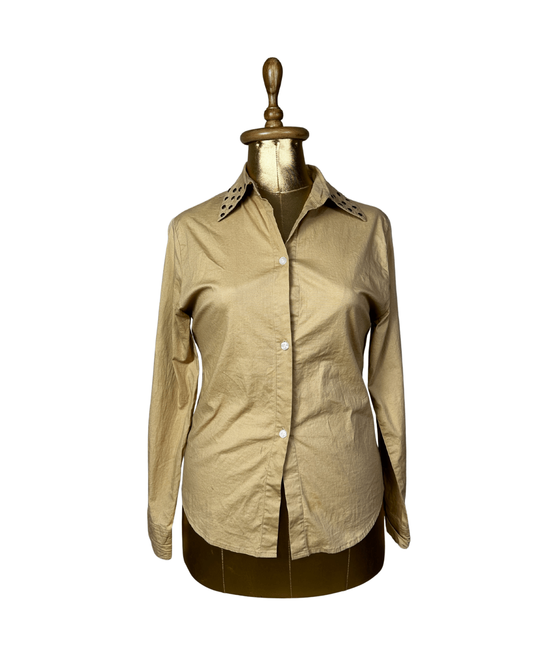 Tan Fitted Shirt w/ Studded Shoulders - Small - Funkify