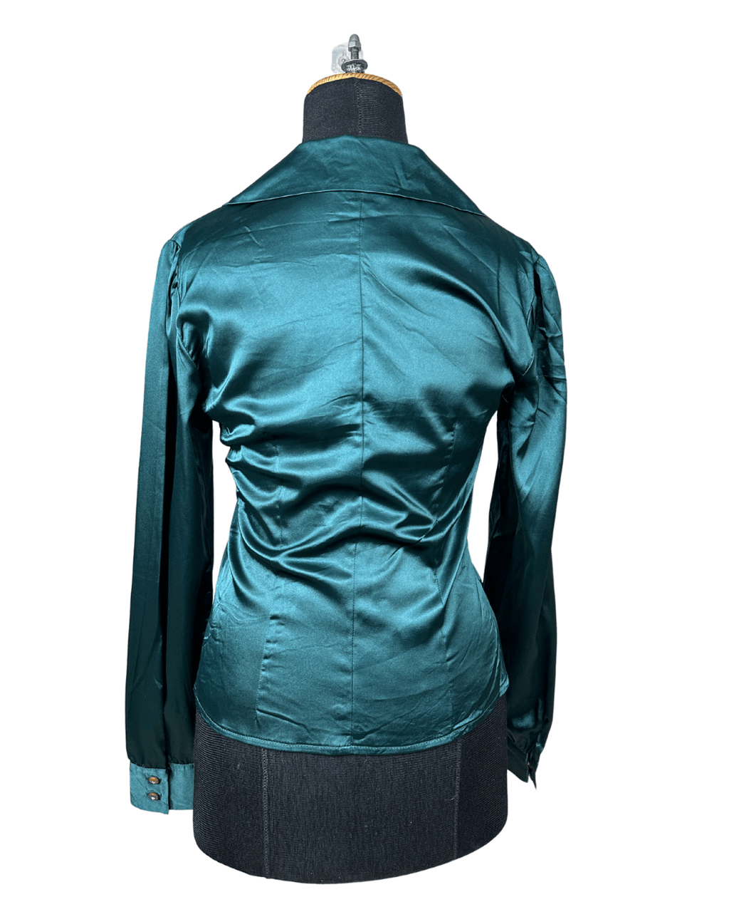 Teal Satin Fitted Women's Shirt Small - Funkify