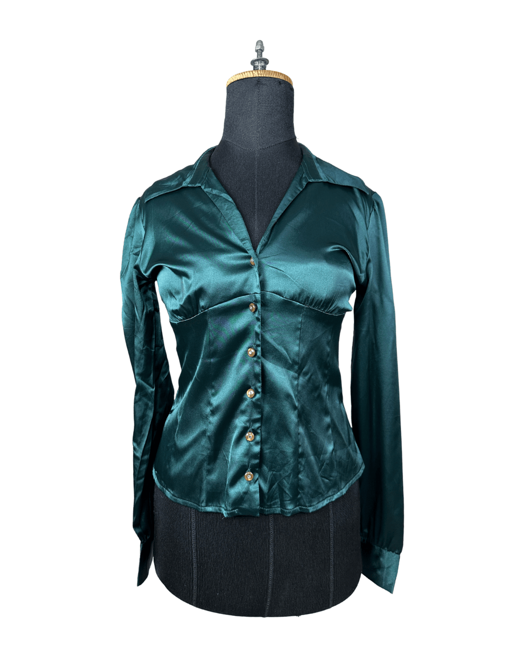 Teal Satin Fitted Women's Shirt Small - Funkify