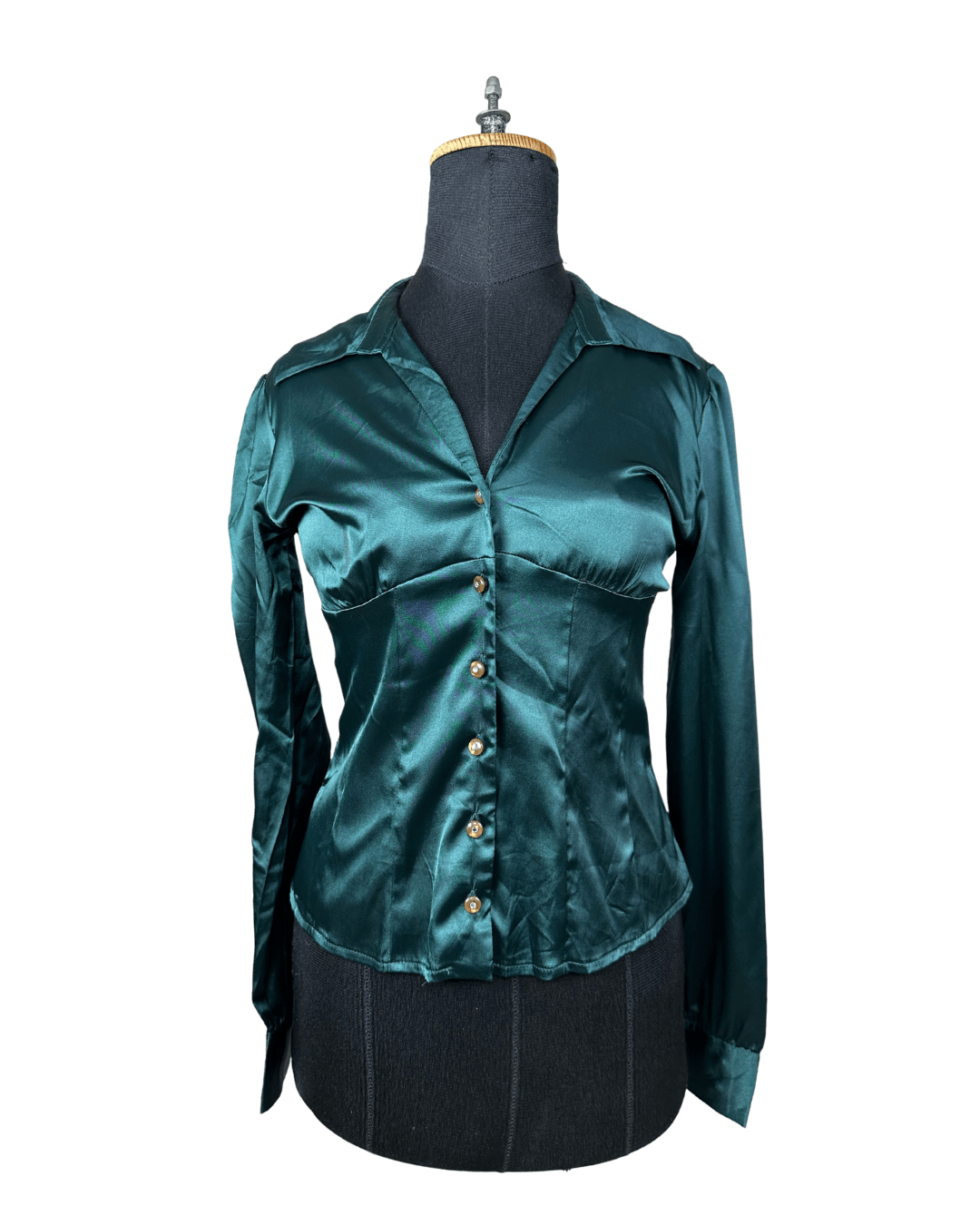 Teal Satin Fitted Women's Shirt Small - Funkify