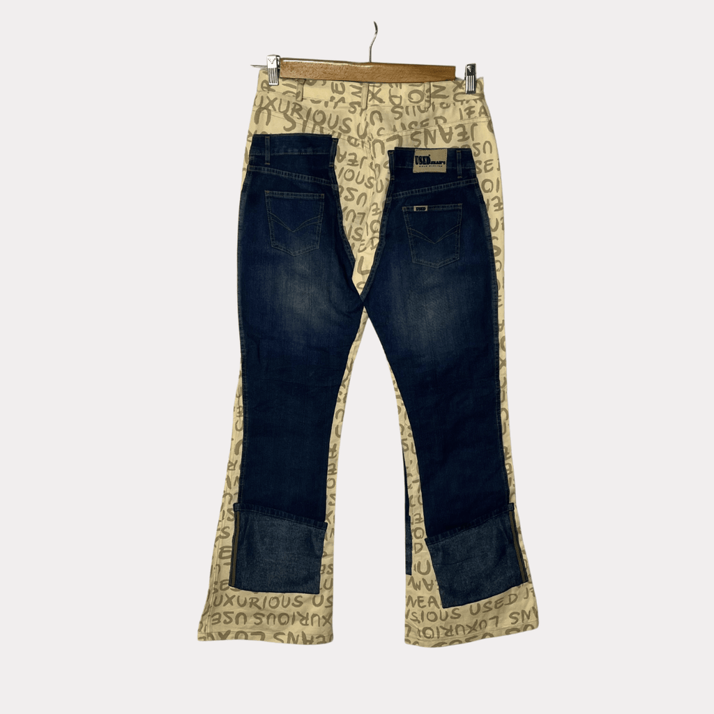 Text Patterned Wide Leg Women’s Jeans Large - Funkify