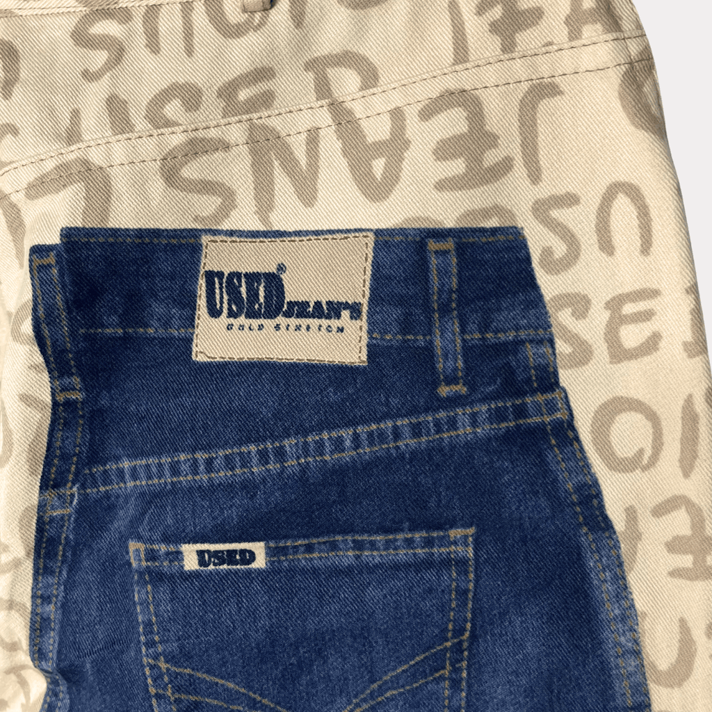 Text Patterned Wide Leg Women’s Jeans Large - Funkify