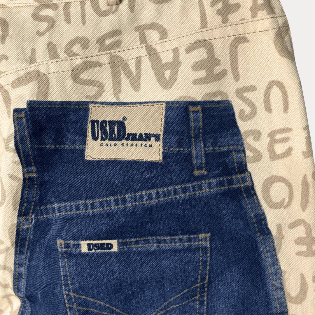 Text Patterned Wide Leg Women’s Jeans Large - Funkify
