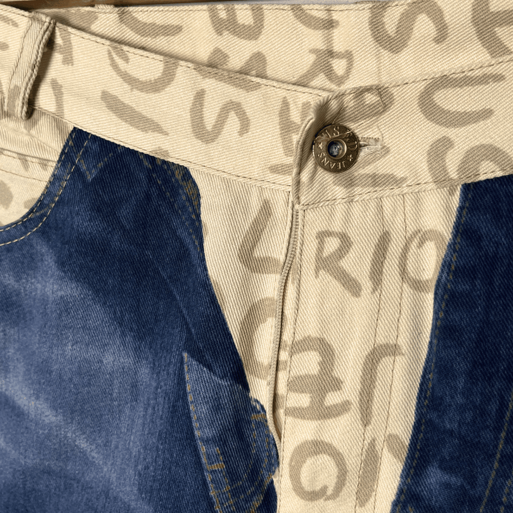 Text Patterned Wide Leg Women’s Jeans Large - Funkify
