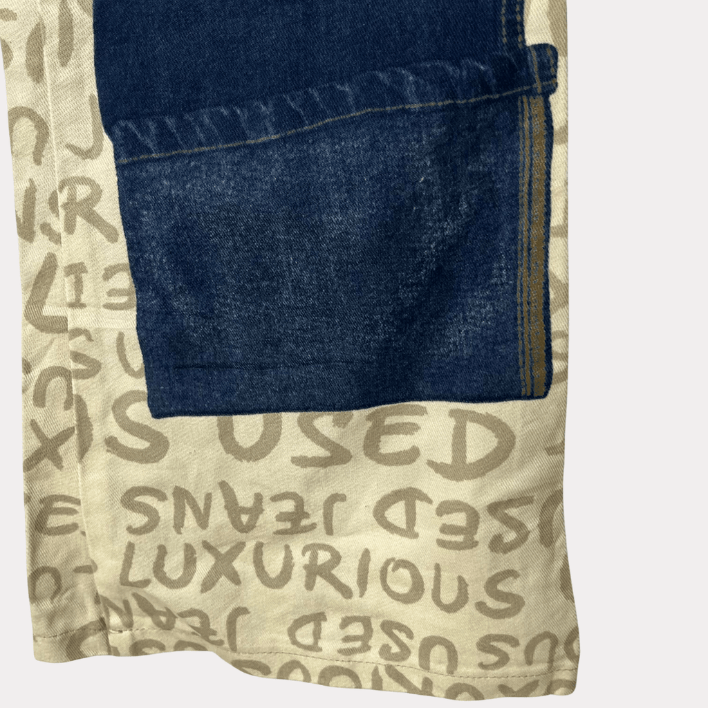 Text Patterned Wide Leg Women’s Jeans Large - Funkify