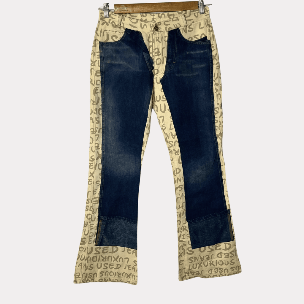 Text Patterned Wide Leg Women’s Jeans Large - Funkify