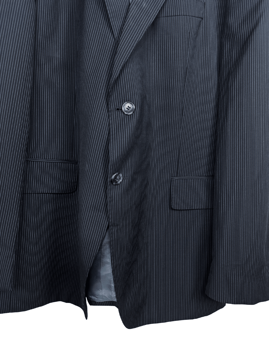Tommy Hilfiger Feeling Good Tailored Wool Pinstripe Navy Blazer - Size 54 - Funkify