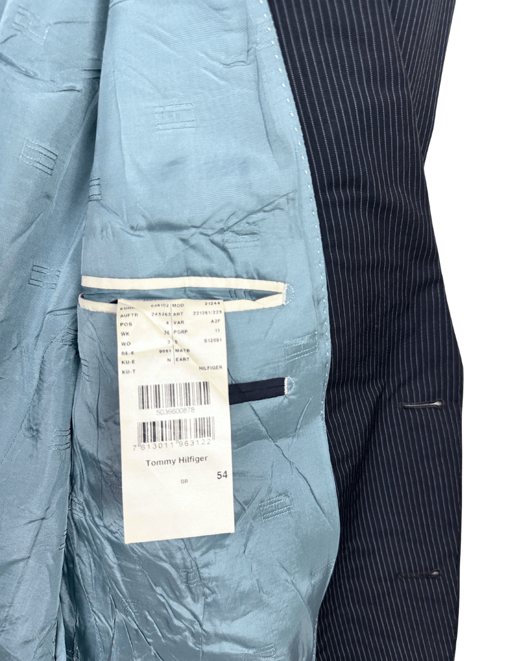 Tommy Hilfiger Feeling Good Tailored Wool Pinstripe Navy Blazer - Size 54 - Funkify