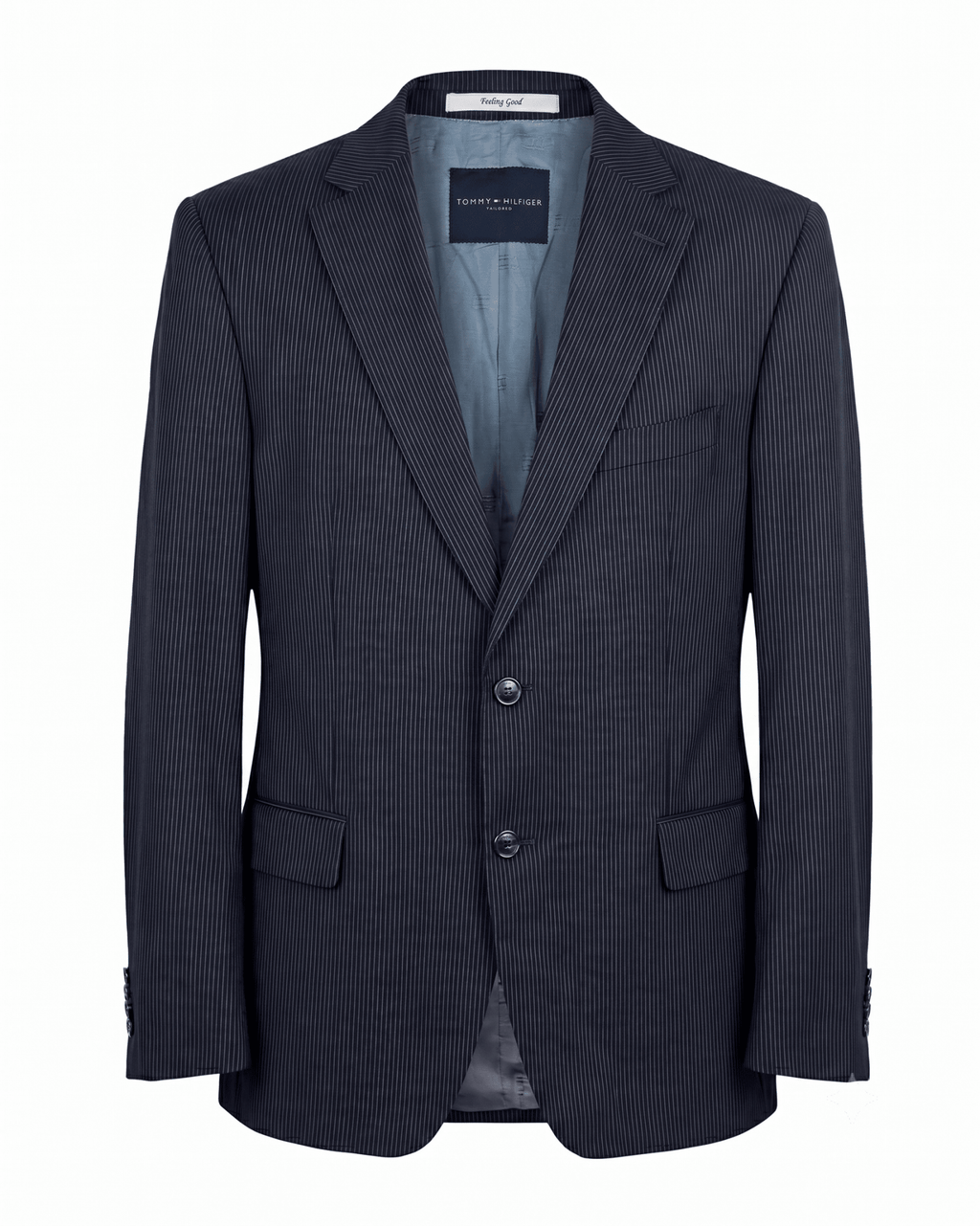 Tommy Hilfiger Feeling Good Tailored Wool Pinstripe Navy Blazer - Size 54 - Funkify