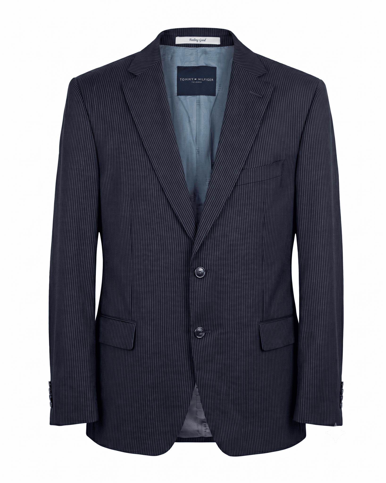 Tommy Hilfiger Feeling Good Tailored Wool Pinstripe Navy Blazer - Size 54 - Funkify