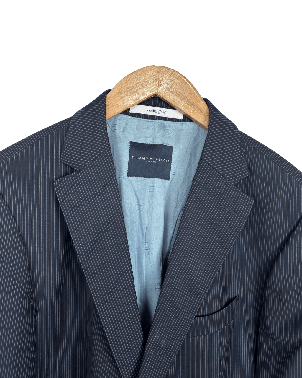 Tommy Hilfiger Feeling Good Tailored Wool Pinstripe Navy Blazer - Size 54 - Funkify
